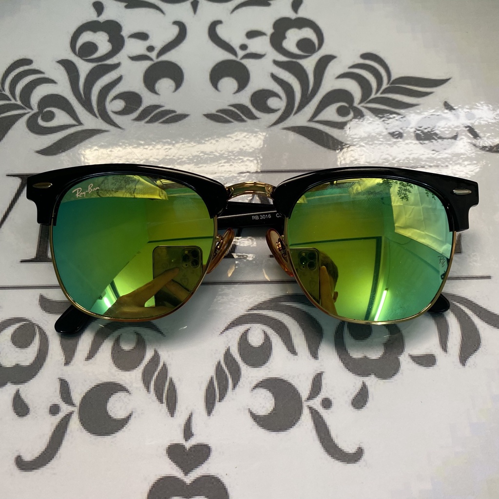 Kính Rayban Clubmaster tráng gương màu xanh lá của Ý,2nd, chống chói, uv cực tốt, nguyên zin, không lỗi xước. (ảnh thật)
