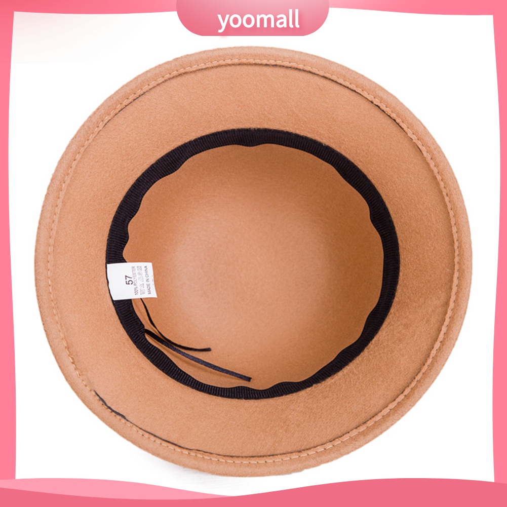 Yomall♡ Mũ Bowler Len Lông Cừu Màu Trơn Đính Nơ Thời Trang Thu Đông Cho Phái Nữ