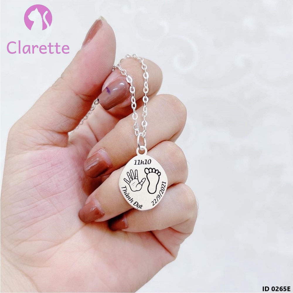Dây chuyền bạc cho bé mặt khắc hình bàn chân bàn tay và khắc theo yêu cầu Clarette 0265E