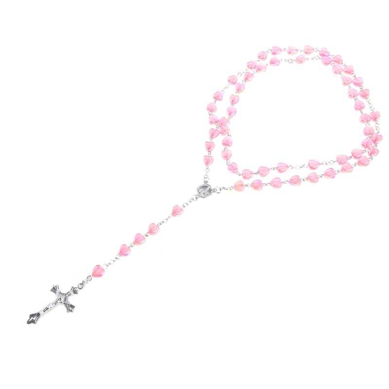 Chuỗi Hạt Đeo Cổ Màu Hồng Hạt Giống Thập Giá Mary Dành Cho Làm Trang Sức