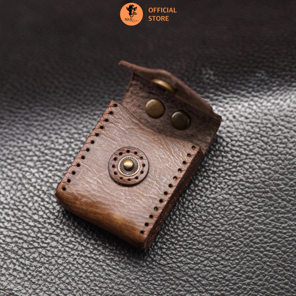 Bao da Zippo da bò màu nâu đậm - RAM Leather