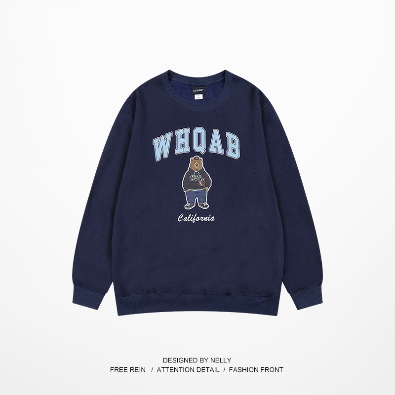 Áo sweater Nelly nỉ lót lông mềm in hình "WHQAB" áo hoodie