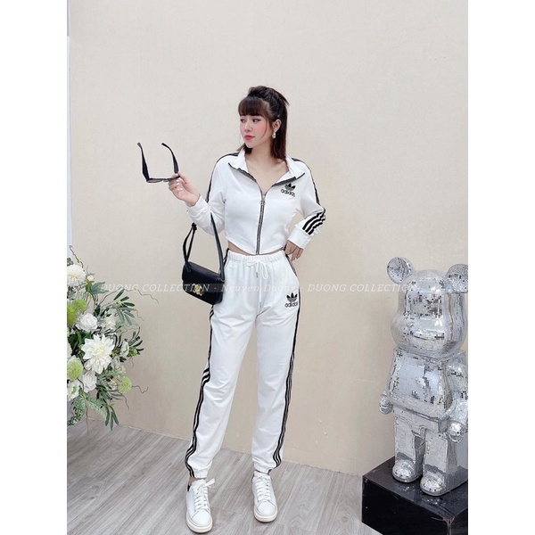 SET BỘ THỂ THAO NỮ MÀU ĐEN TRẮNG KHOÁ KÉO DÁNG CRT AD PHỐI SỌC
