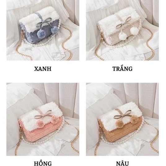 Túi Handmade tự làm túi đan bằng chất liệu ngọc trai tự làm quà tặng cho bạn gái