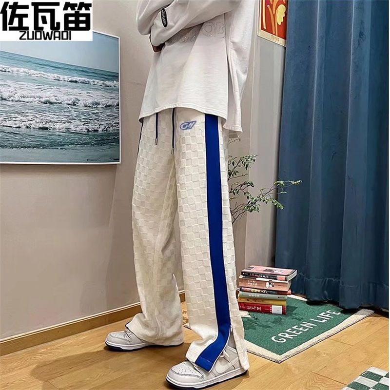Claine Quần Dài Sọc Ca Rô Thiết Kế Xẻ Tà Thời Trang Cá Tính Cho Nam
