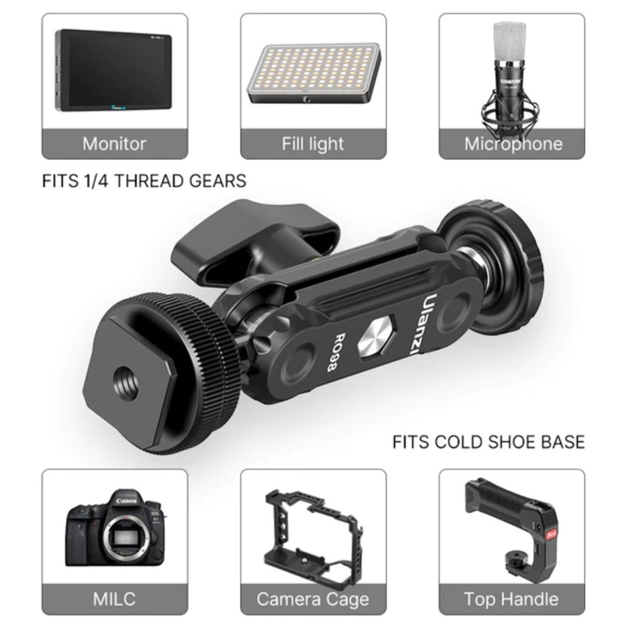 Ballhead Đôi Ulanzi R098 Xoay 360 ° Tích Hợp Cold Shoe Dành Cho Máy Ảnh DSLR