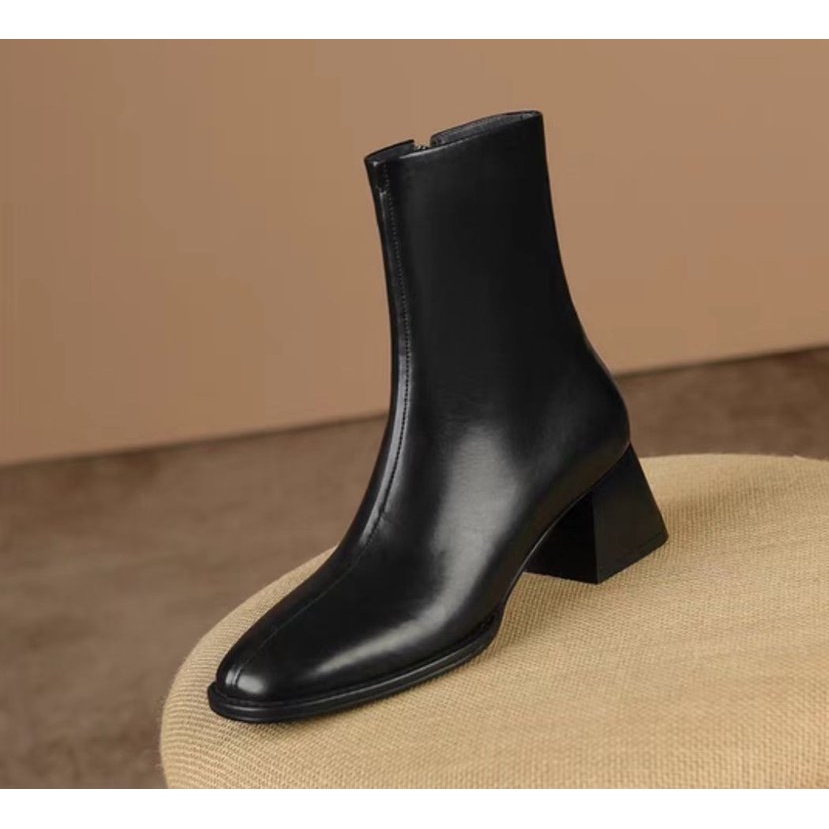 Giày Bốt Martin Gót Vuông Phối Khóa Kéo Bên Hông Kiểu Retro Cá Tính