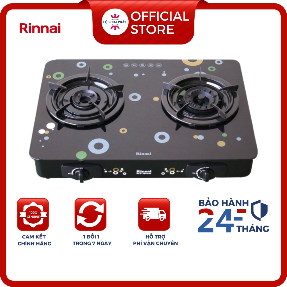 Bếp ga đôi Rinnai RV-615Slim (GL-Bubble) - Ngọn lửa xanh - Tiết kiệm ga - Hàng chính hãng STORE