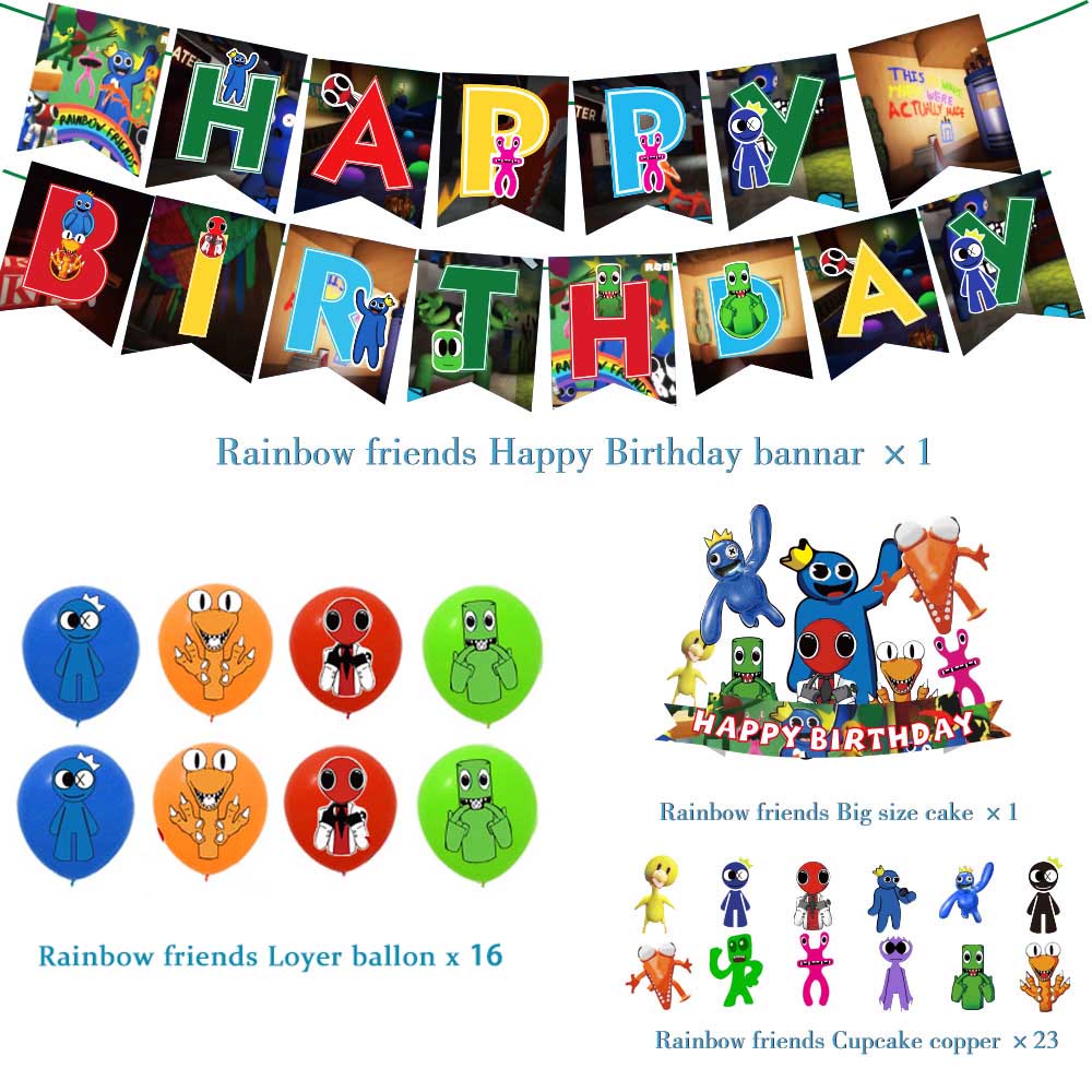 41Pcs Roblox Rainbow Friends Balloons Banner/Flag Cupcake Toppers Birthday Party