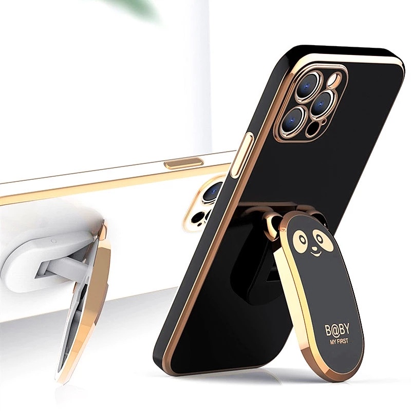 Ốp Điện Thoại Dẻo Họa Tiết Gấu Vuông Kèm Giá Đỡ Đứng Sang Trọng Cho iPhone 6 7 Plus X XS MAX 11 1