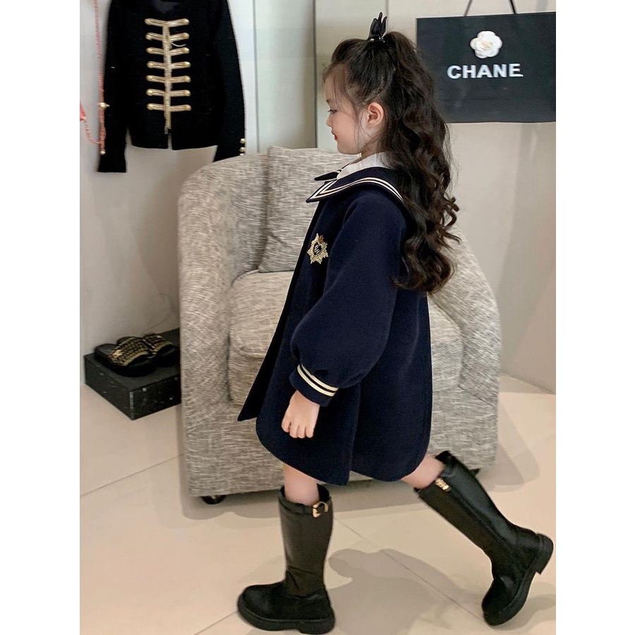 Áo Khoác Len Cổ Thủy Thủ Thời Trang Thu Đông Cho Bé Gái