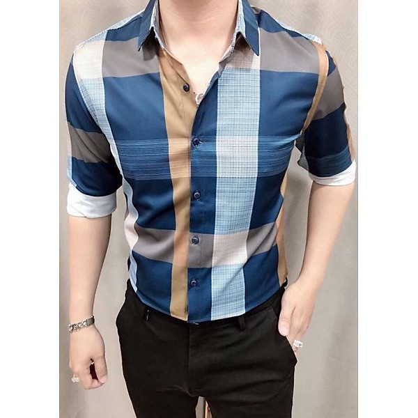 Áo sơ mi nam caro (Màu: Xanh da trời, Kích cỡ: XL)