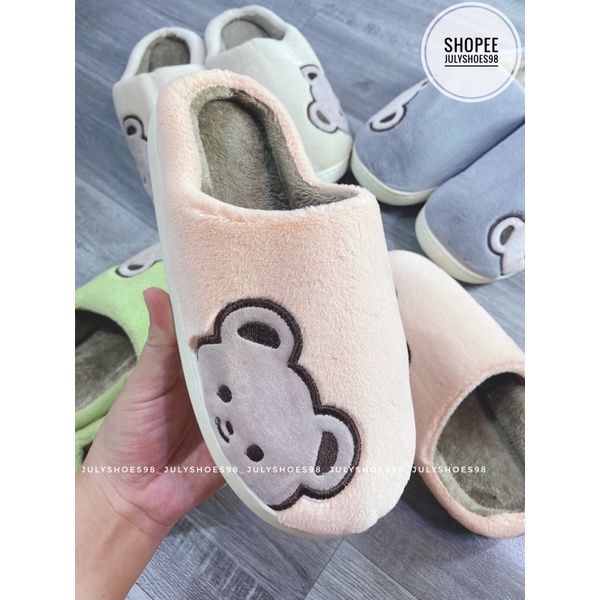 Dép bông đi trong nhà mùa đông hình gấu đế cao su êm chân dép lông siêu ấm