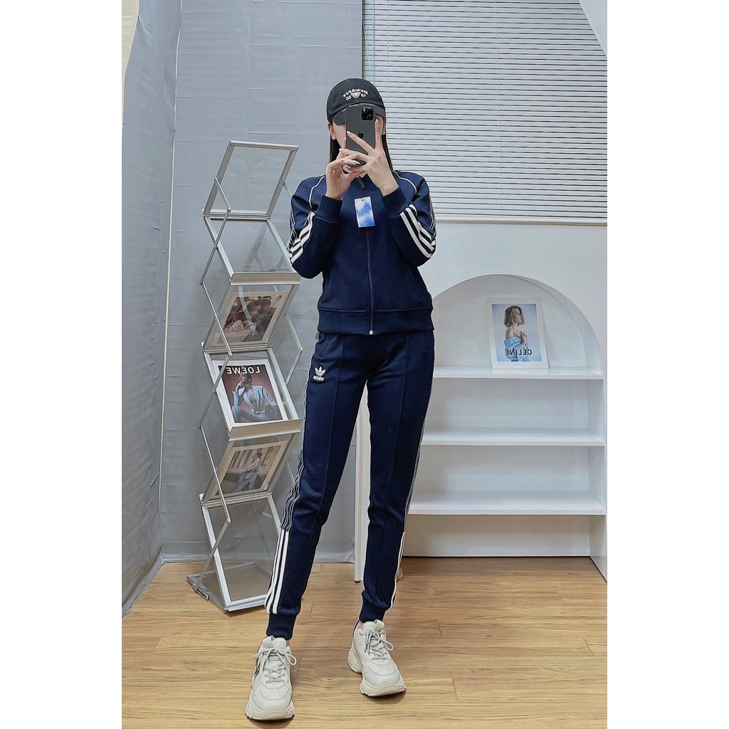 Bộ bomber sọc 2 nửa nữ nỉ cổ bẻ thu đông DBNU40 | BigBuy360 - bigbuy360.vn