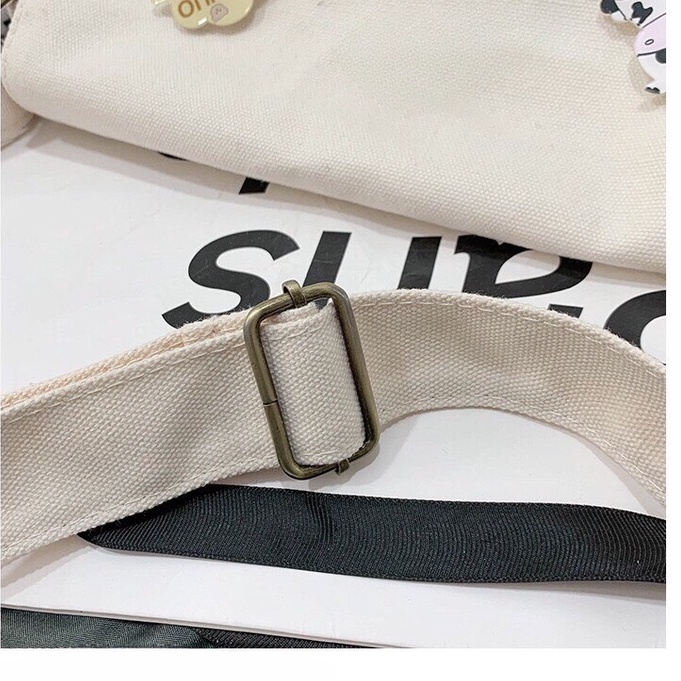 Túi đeo chéo bằng vải canvas dày dặn thân thiện môi trường cỡ lớn thời trang phong cách Retro HKM62