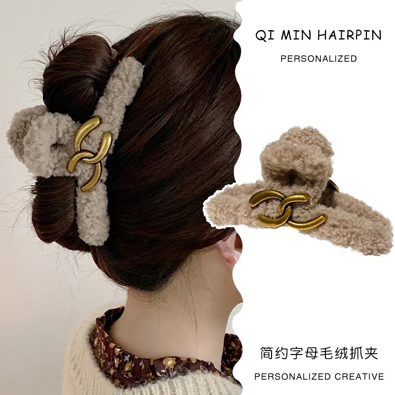 Kẹp Tóc Lông Nhung In Chữ Đơn Giản Thời Trang Thu Đông Phong Cách Hàn Quốc