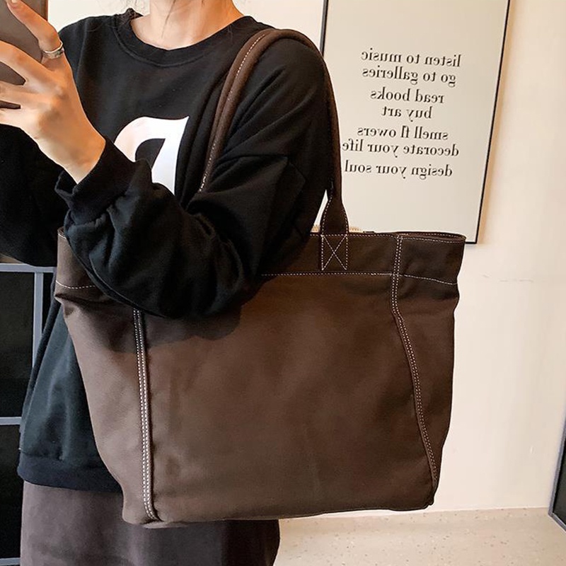 Túi Đeo Vai Vải canvas Màu Trơn Sức Chứa Lớn Thời Trang Cho Nữ