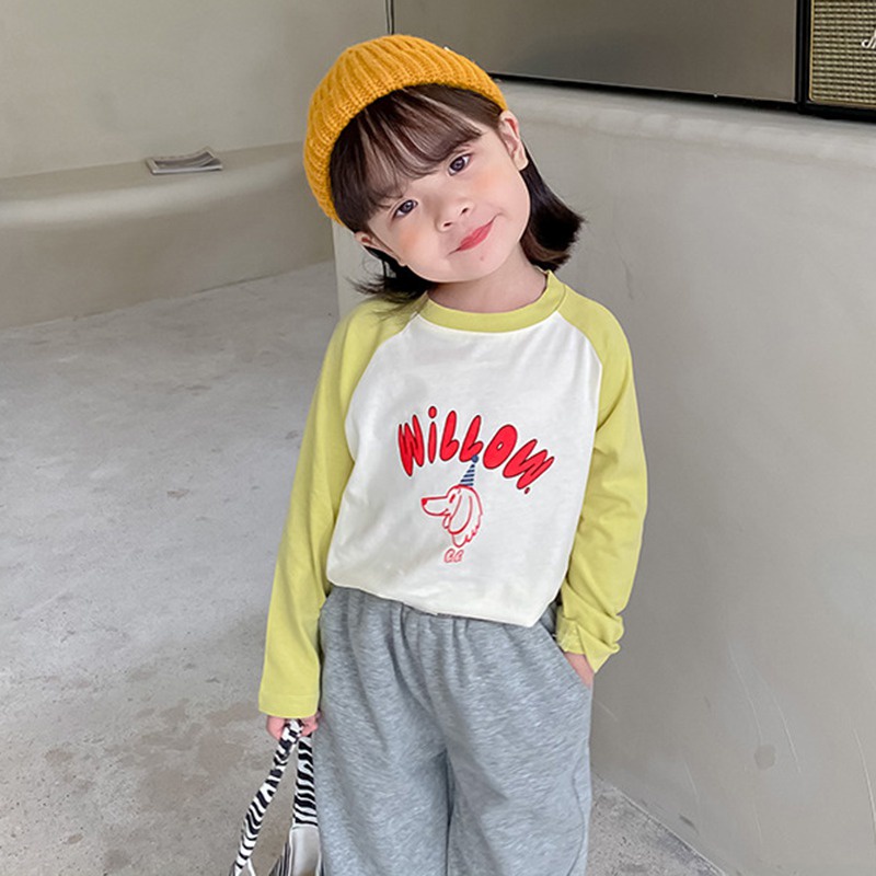 Áo Thun Tay Dài Cổ Tròn In Họa Tiết Hoạt Hình Phong Cách Hàn Quốc Thời Trang Xuân Thu Cho Bé Gái