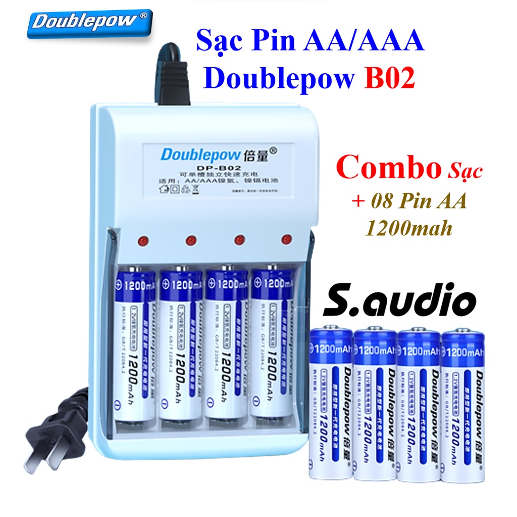 Combo sạc pin AA, AA + 08 pin sạc AA 1200mah Doublepow -Pin tiểu AA cho micro , pin điều khiển | Bảo hành 18 tháng