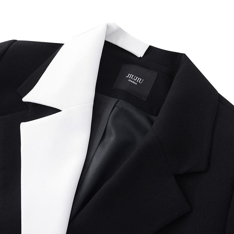 Jiujiu Áo Khoác Suit Dáng Rộng Màu Tương Phản Thời Trang Mùa Thu 2021 Mới Cho Nữ