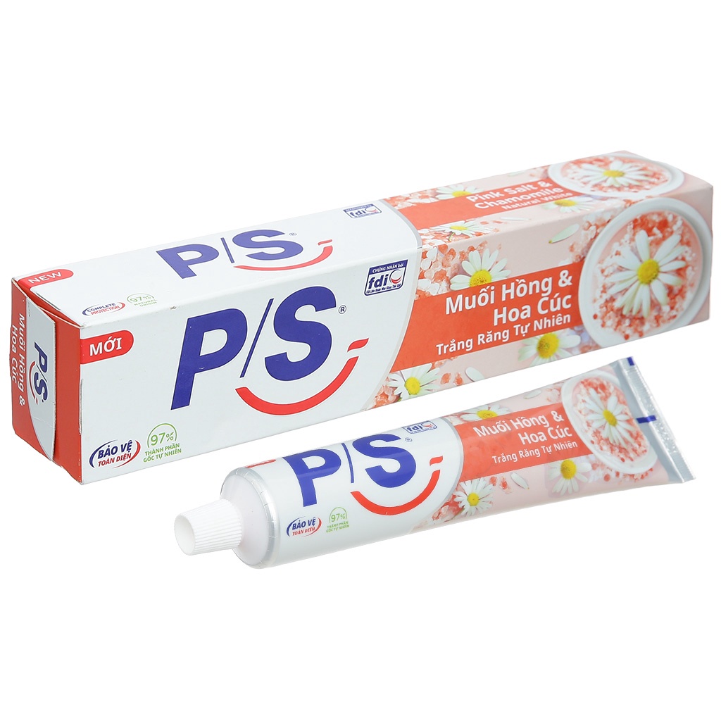 Combo 2 cây Kem đánh răng P/s Muối Hồng và Hoa Cúc tuýp 180g trắng răn