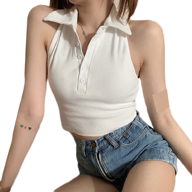 Áo Crop Top Không Tay Cổ Chữ V Màu Sắc Thời Trang Gợi Cảm Cho Nữ