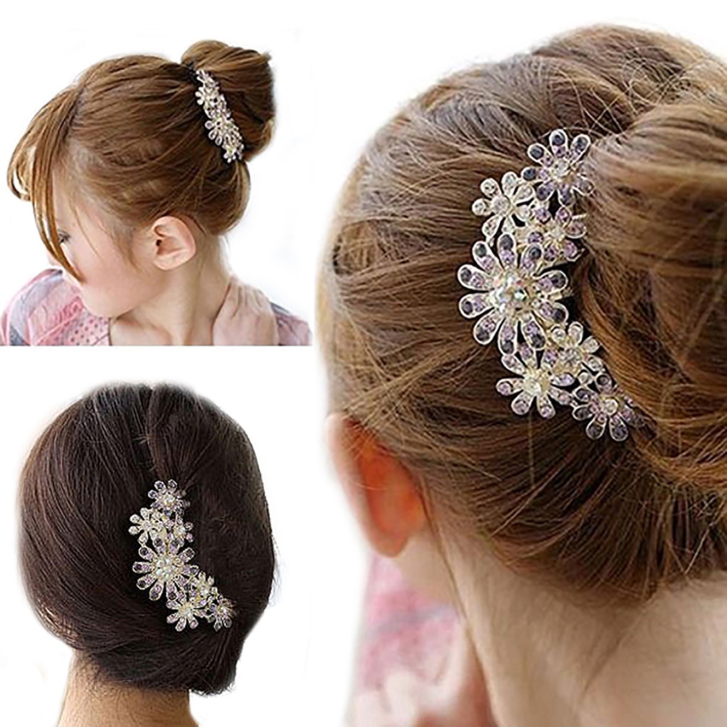 Trâm cài tóc mặt hình bông hoa đính đá thời trang cho nữ
