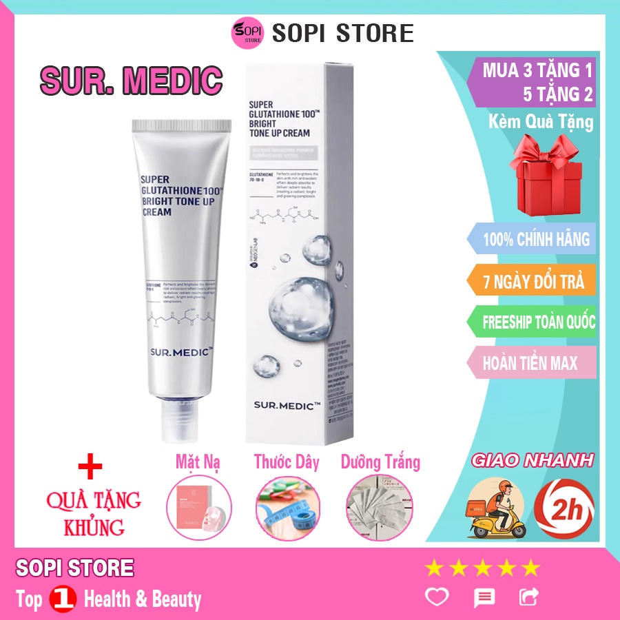 [3 Tặng 1] Kem Dưỡng Trắng Da SUR MEDIC Hàn Quốc Super Glutathione 100 Bright Tone Up Cream (40ml)