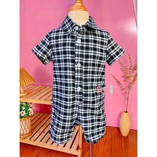 Romper sơ mi đùi baby gp - caro/đen trắng