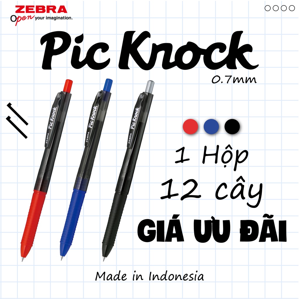 Viết bi bấm Pic Knock hộp 12 cây - Zebra [Chính hãng]