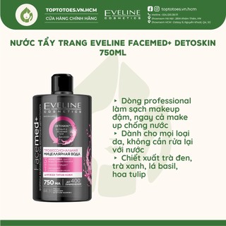 Nước tẩy trang Eveline Facemed+ Detoskin lành tính, tẩy sạch hiệu quả cả lớp makeup đậm