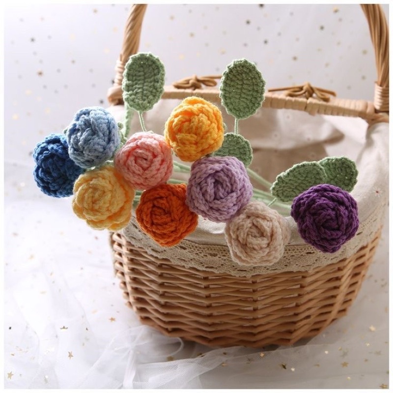 Chậu hoa len mini nhiều màu trang trí làm quà tặng