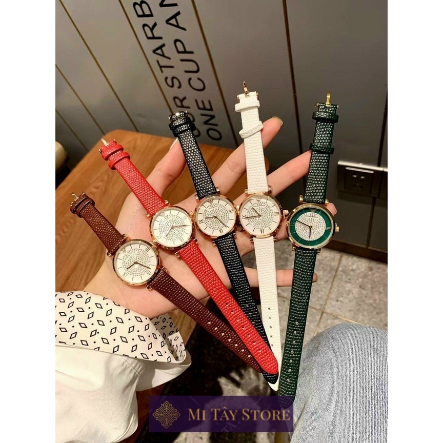 Đồng hồ nữ Armani đeo tay size 32mm mặt đính đá lung linh, chống nước máy Nhật cao cấp | MI TÂY 1HP371TC499