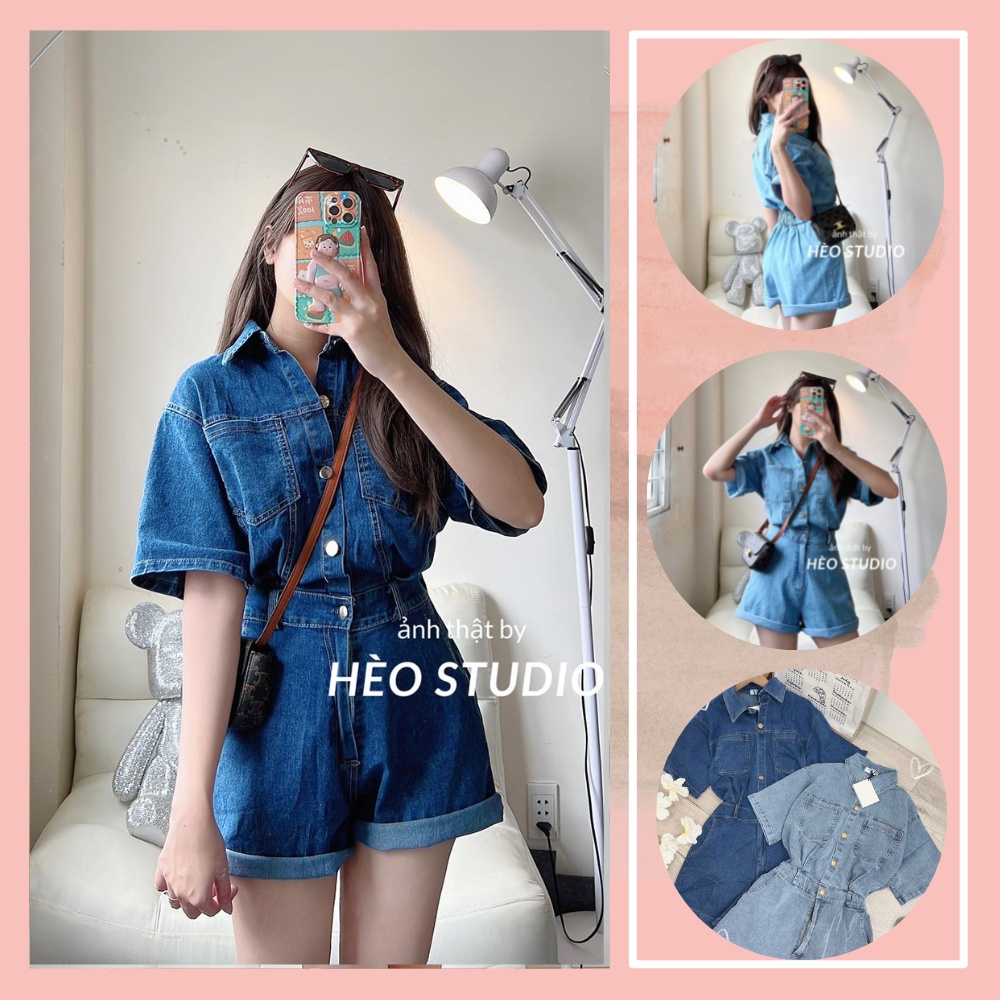 Jumpsuit Jean Co Giãn 2 Màu Hèo Studio (Ảnh Thật)