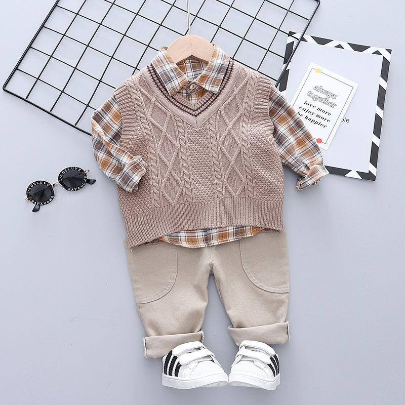 Sét ghi lê len 3 món cho bé trai siêu đẹp Bộ Áo Sweater Không Tay + Quần Dài Phong Cách Hàn Quốc Thời Trang Xuân Thu Cho Bé Trai  2022
