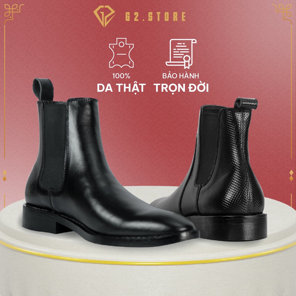 Chelsea boot G2 kiểu giày tây nam công sở da bò đế khâu chắc chắn, Giày da nam cao cấp dáng chelsea boot nam cao cổ