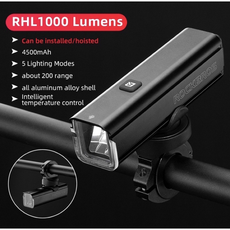 ĐÈN rockbros rhl 1000 lumen -ĐÈN PIN XE ĐẠP SIÊU SÁNG 1000LM- đèn offbondage- r3 1500 lumen