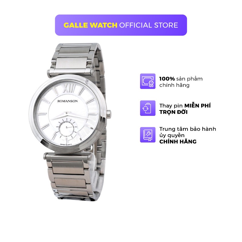 Đồng hồ Romanson Men Watch TM3238JMWWH nam mặt mỏng kính chống xước, máy Thụy Sĩ chống nước, dây thép cao cấp chính hãng