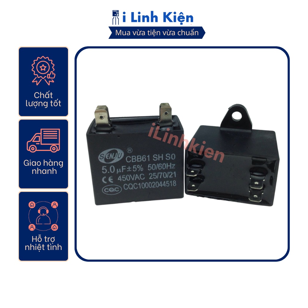 Tụ quạt dàn nóng điều hoà 4 chân jack  cắm chính hãng SENJU.