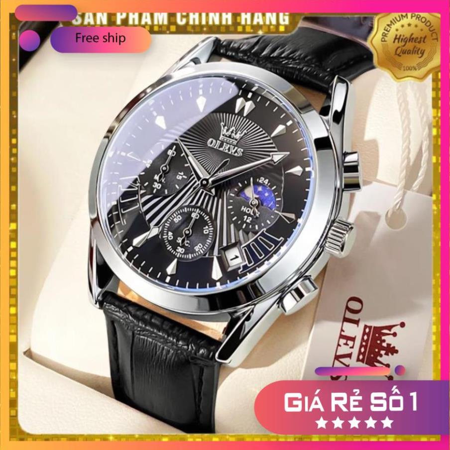 Đồng hồ nam chính hãng OLEVS 2876 dây da bò Chống thấm nước sâu hiệu ứng phát sáng