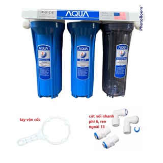 Bộ cốc lọc nước 1 2 3 AQua của máy lọc nước RO ren 13, 21 bao gồm lõi