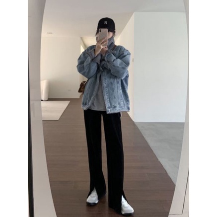 Quần ống rộng Xẻ Tà Lưng Cao Thời Trang Cho Nữ