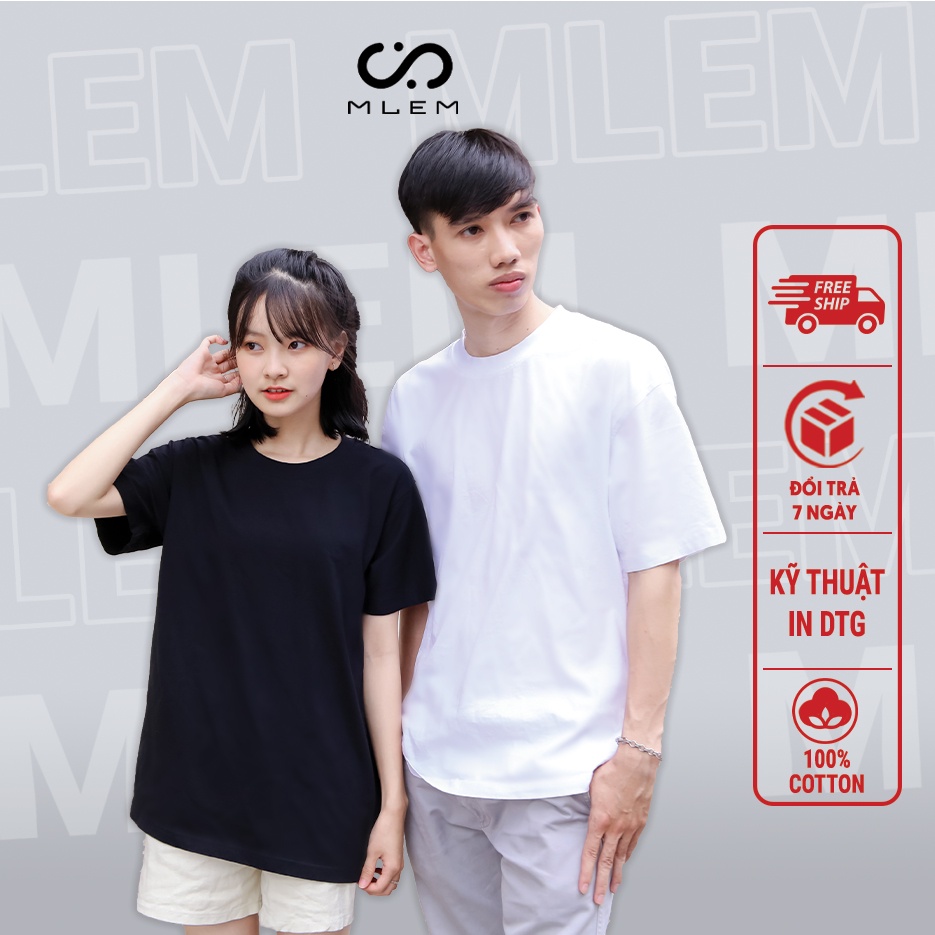 Áo Thun Nam Nữ Trắng Đen Trơn MLEM Tshirt 100% Cotton Áo Phông Cổ Tròn Basic Body Form Ôm Đẹp