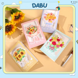 Thiệp quà tặng bó hoa best wish 4 mẫu dabu kèm bao thư quà tặng 20/10 quà tặng 20/11 quà tặng 8/3