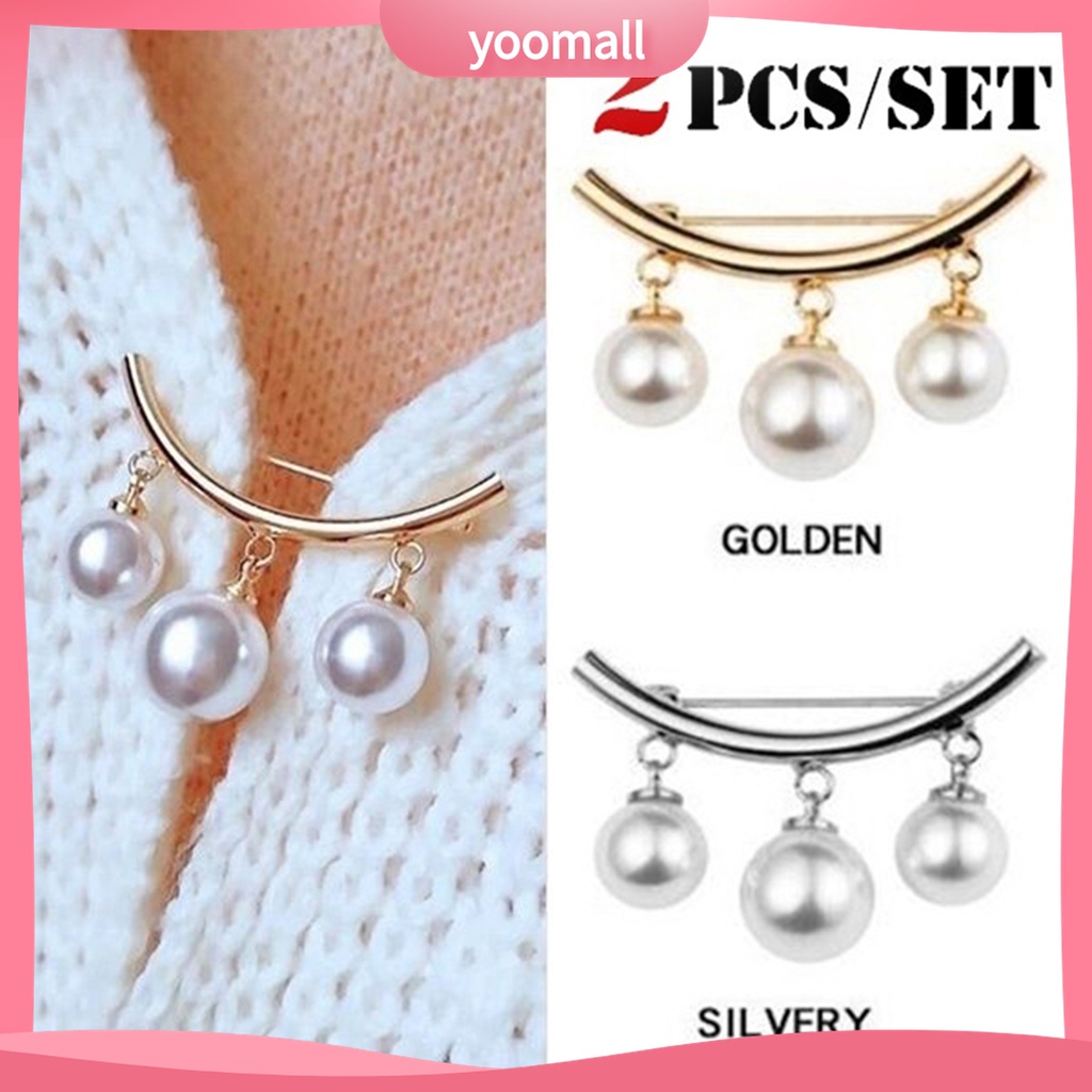 Set 2 Ghim Cài Áo Đính Ngọc Trai Nhân Tạo Thời Trang Cho Nữ