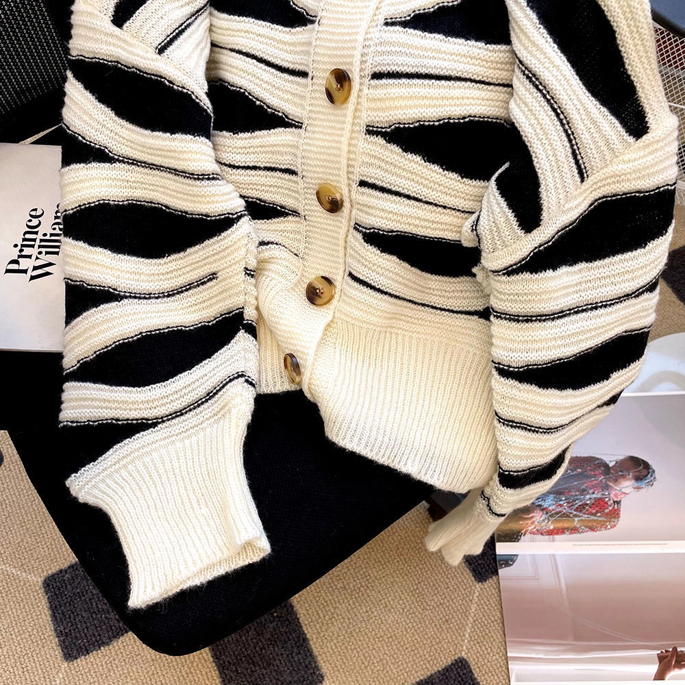 Áo Khoác Cardigan Dệt Kim Họa Tiết Kẻ Sọc Thời Trang Mùa Thu Cho Nữ