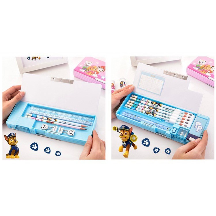 Túi Đựng Bút 2 Ngăn Đa Năng Hình Chú Chó Hoạt Hình Dễ Thương Có Đồ Gọt Cho Học Sinh