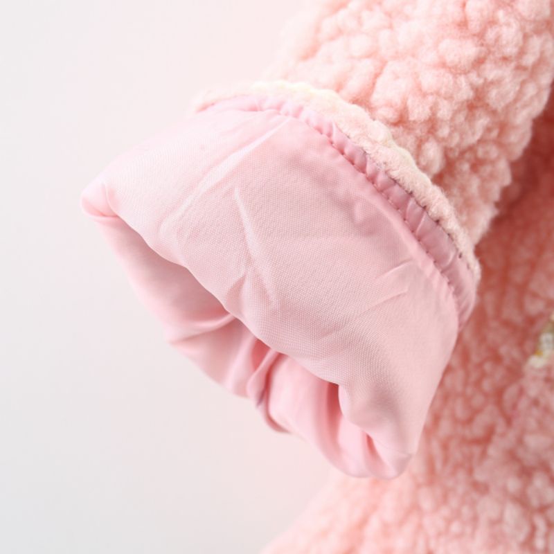 Áo khoác Mùa Đông Lông Xoắn Viền Ren Hai Túi Đắp Cho Bé Gái