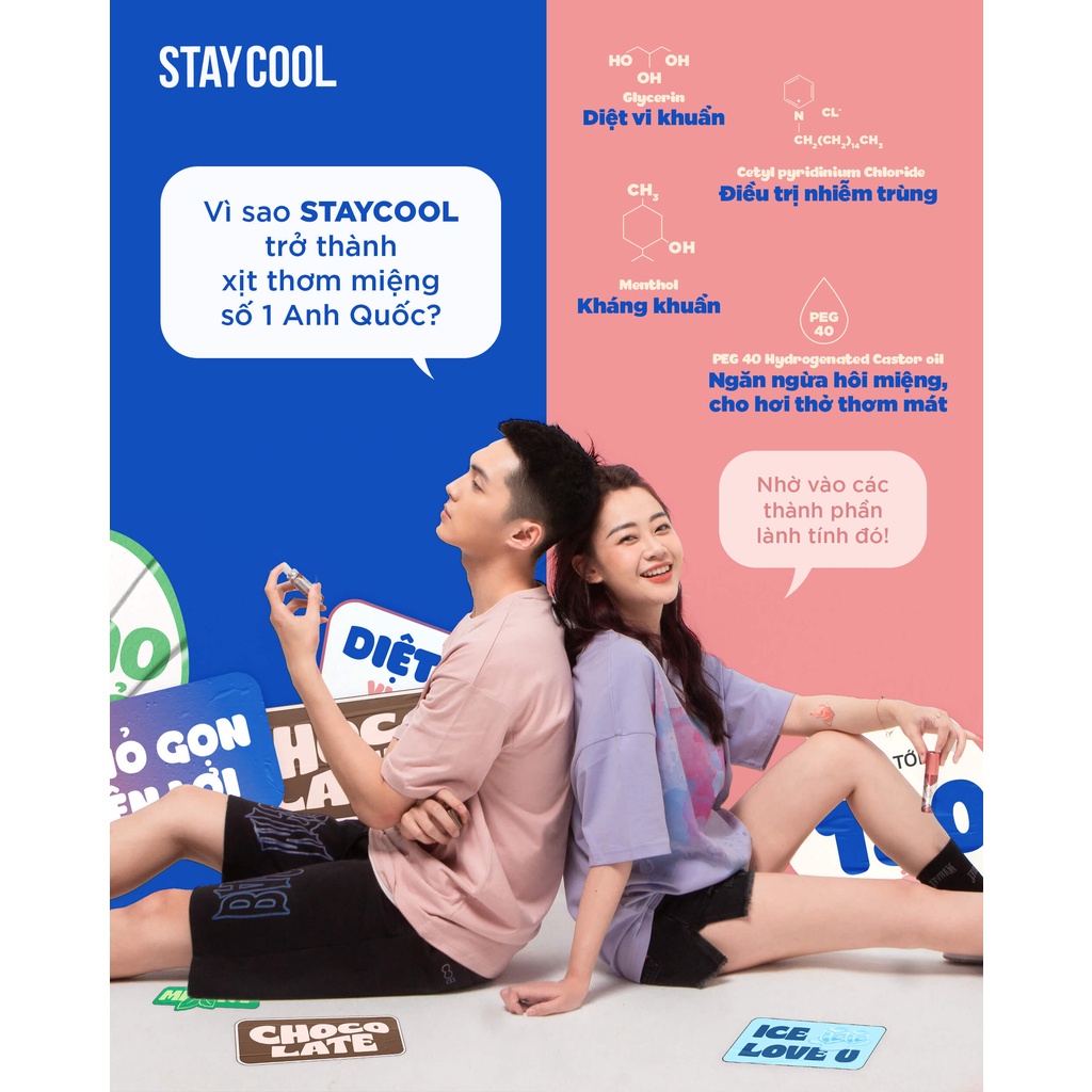 Xịt thơm miệng STAYCOOL vị Bạc hà, vị Dâu, trái cây 20ML
