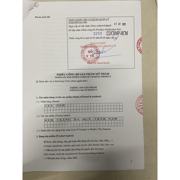 Kem Mụn Thâm Nám Trắng Da YesNew liền sẹo phục hồi da